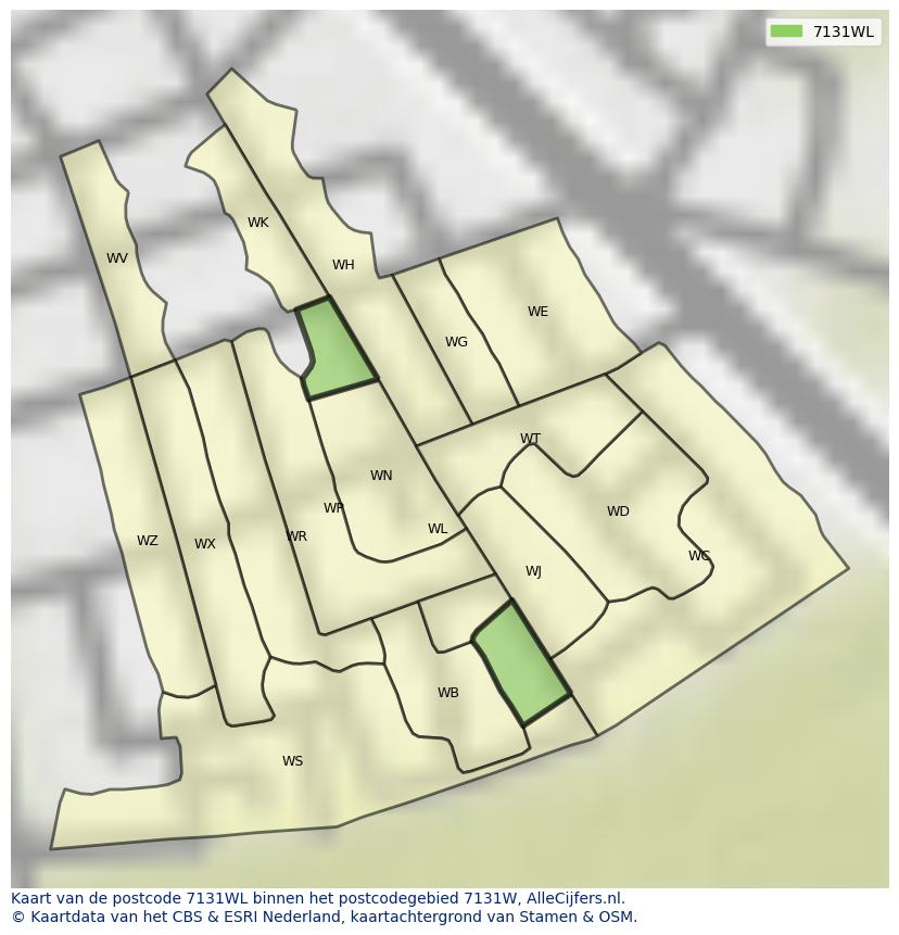 Afbeelding van het postcodegebied 7131 WL op de kaart.