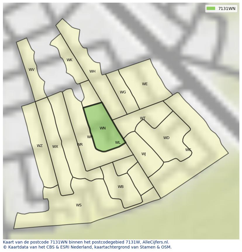 Afbeelding van het postcodegebied 7131 WN op de kaart.
