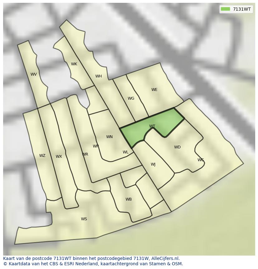 Afbeelding van het postcodegebied 7131 WT op de kaart.