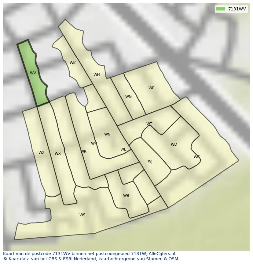 Afbeelding van het postcodegebied 7131 WV op de kaart.