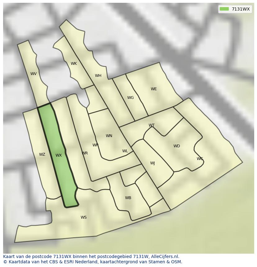 Afbeelding van het postcodegebied 7131 WX op de kaart.