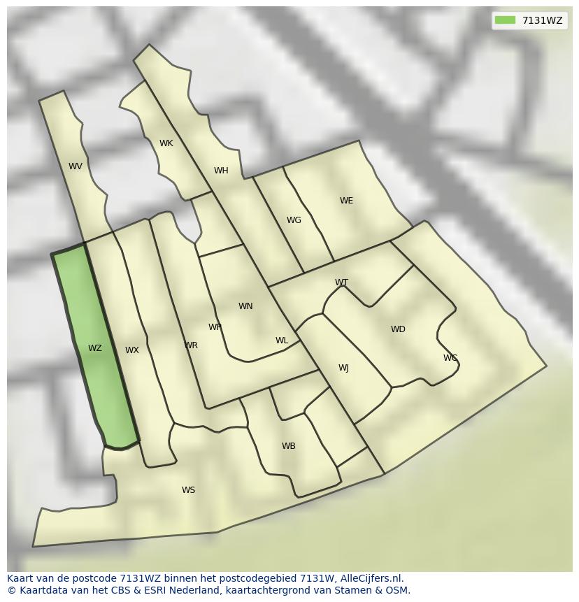 Afbeelding van het postcodegebied 7131 WZ op de kaart.