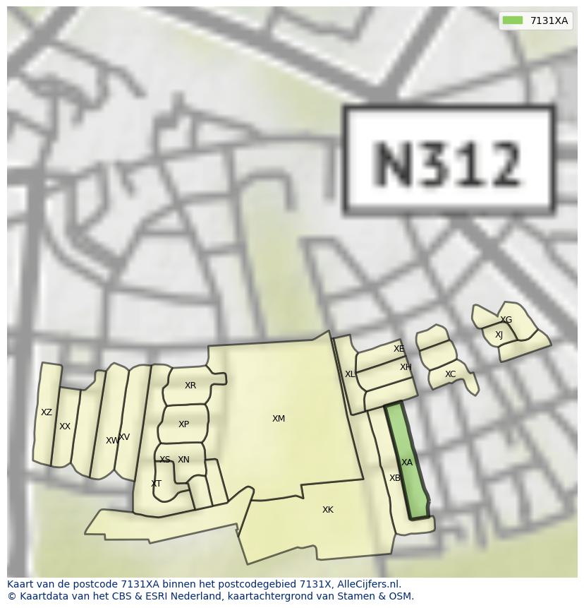 Afbeelding van het postcodegebied 7131 XA op de kaart.