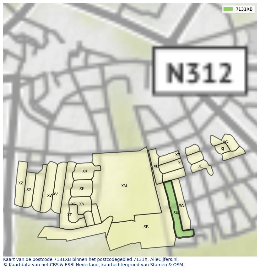Afbeelding van het postcodegebied 7131 XB op de kaart.