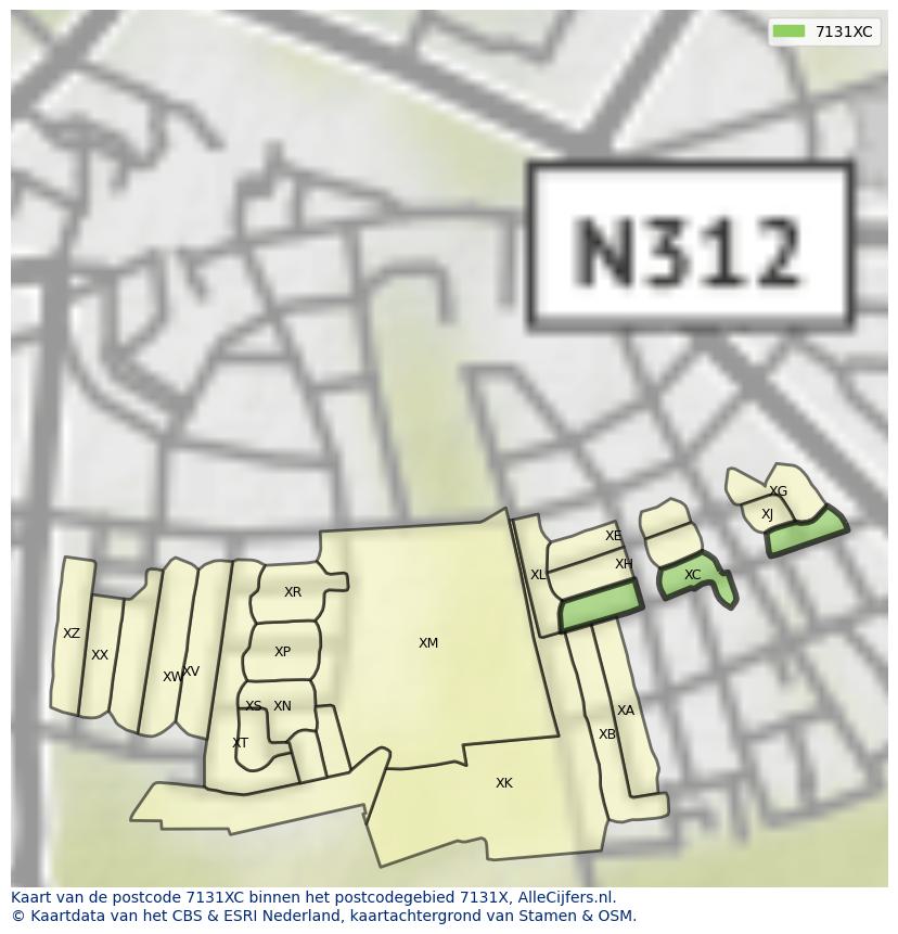 Afbeelding van het postcodegebied 7131 XC op de kaart.