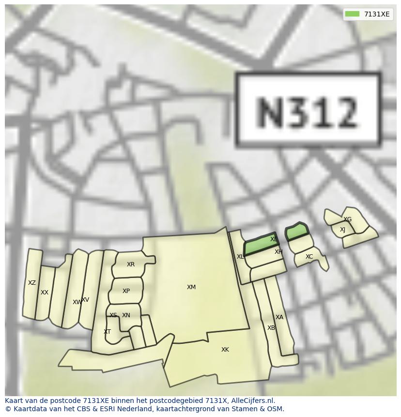 Afbeelding van het postcodegebied 7131 XE op de kaart.