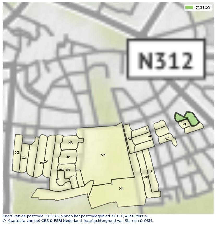 Afbeelding van het postcodegebied 7131 XG op de kaart.