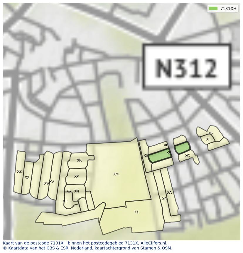 Afbeelding van het postcodegebied 7131 XH op de kaart.