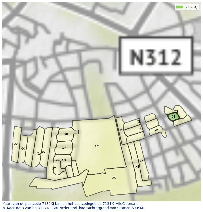 Afbeelding van het postcodegebied 7131 XJ op de kaart.