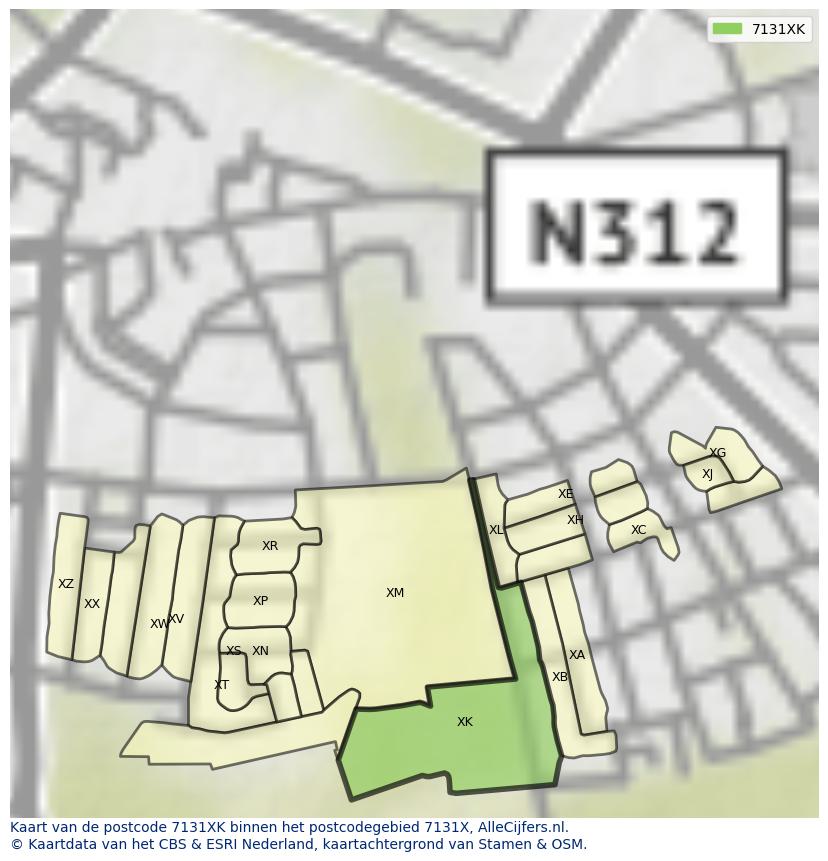 Afbeelding van het postcodegebied 7131 XK op de kaart.