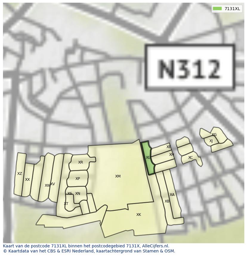 Afbeelding van het postcodegebied 7131 XL op de kaart.