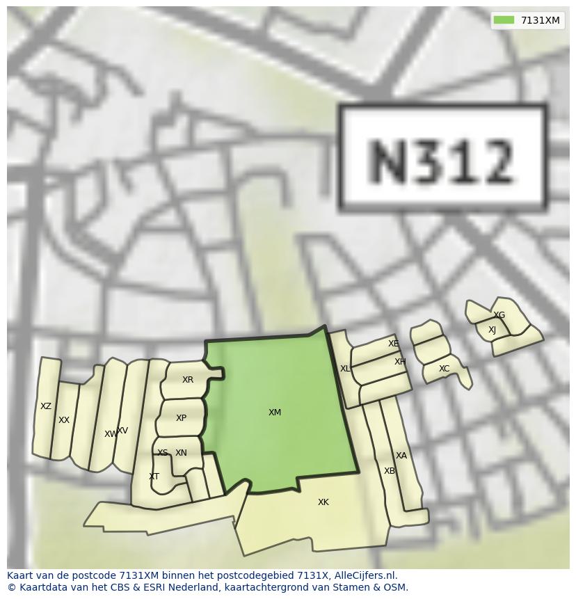 Afbeelding van het postcodegebied 7131 XM op de kaart.