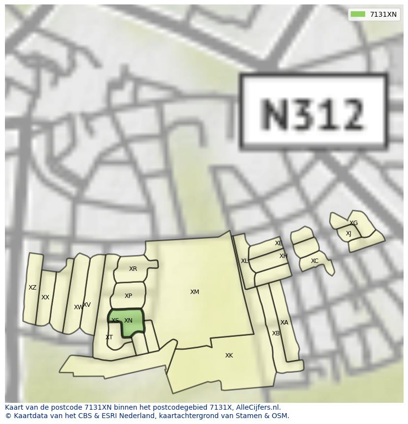 Afbeelding van het postcodegebied 7131 XN op de kaart.