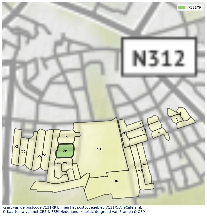 Afbeelding van het postcodegebied 7131 XP op de kaart.