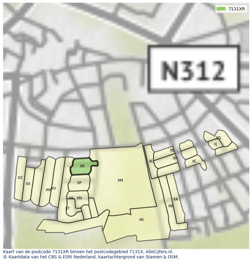Afbeelding van het postcodegebied 7131 XR op de kaart.