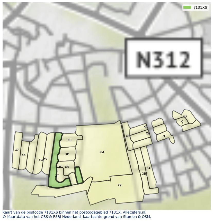 Afbeelding van het postcodegebied 7131 XS op de kaart.