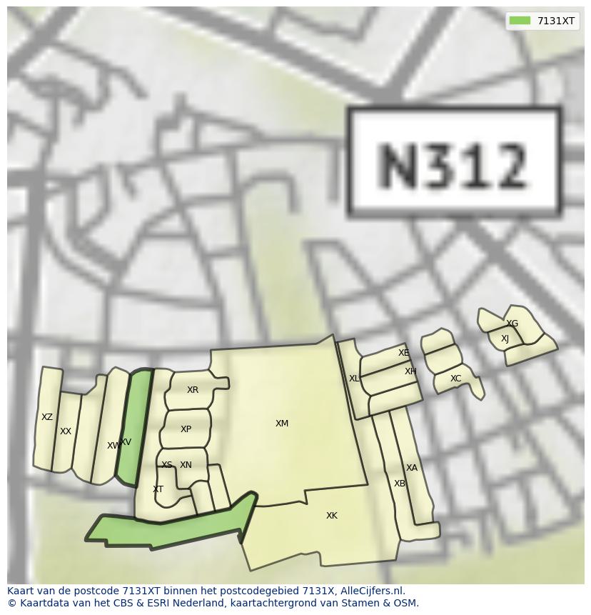 Afbeelding van het postcodegebied 7131 XT op de kaart.