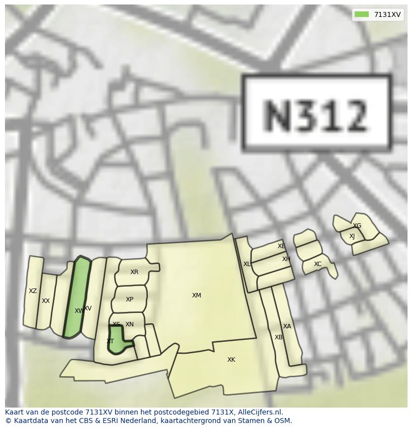 Afbeelding van het postcodegebied 7131 XV op de kaart.