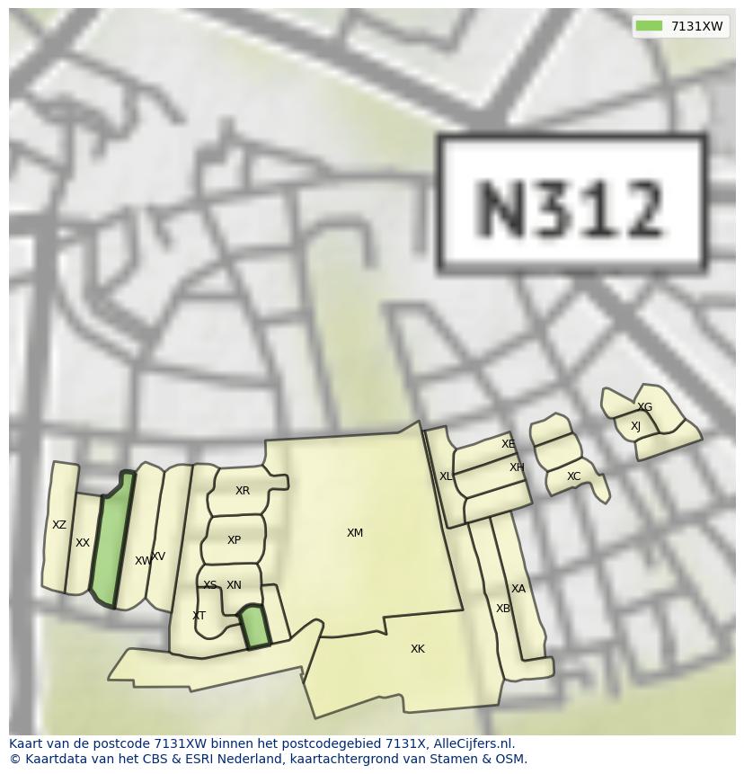 Afbeelding van het postcodegebied 7131 XW op de kaart.
