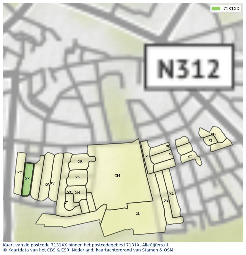 Afbeelding van het postcodegebied 7131 XX op de kaart.