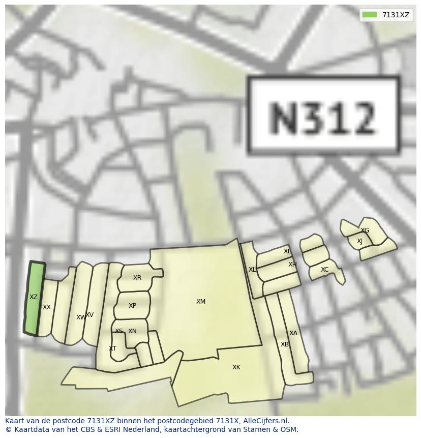 Afbeelding van het postcodegebied 7131 XZ op de kaart.