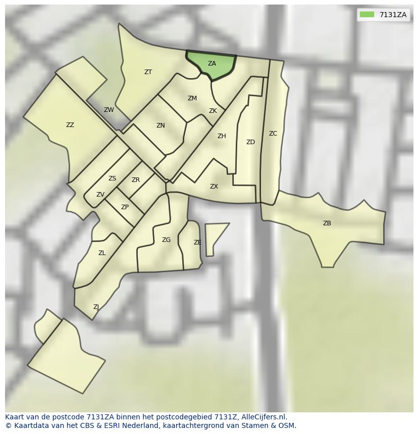 Afbeelding van het postcodegebied 7131 ZA op de kaart.