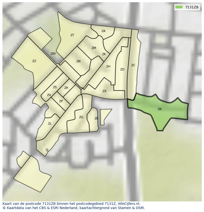 Afbeelding van het postcodegebied 7131 ZB op de kaart.