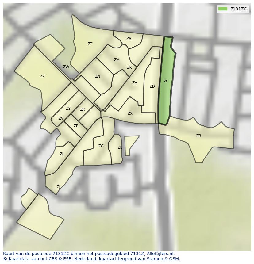 Afbeelding van het postcodegebied 7131 ZC op de kaart.