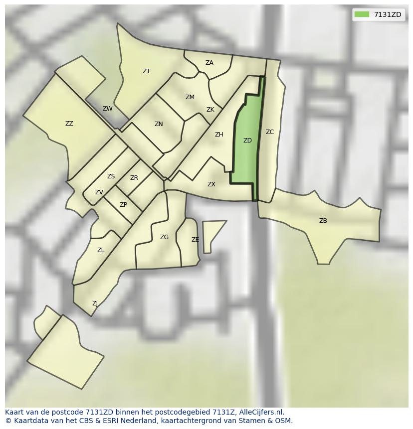 Afbeelding van het postcodegebied 7131 ZD op de kaart.