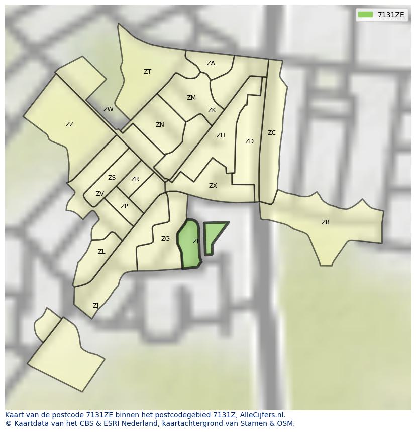 Afbeelding van het postcodegebied 7131 ZE op de kaart.