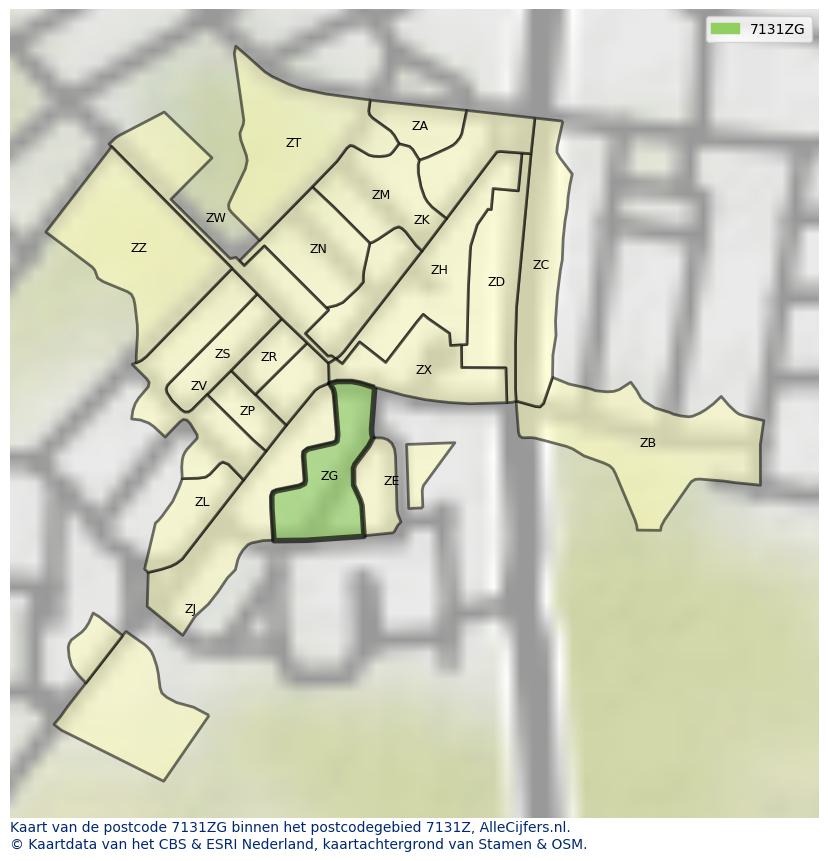 Afbeelding van het postcodegebied 7131 ZG op de kaart.