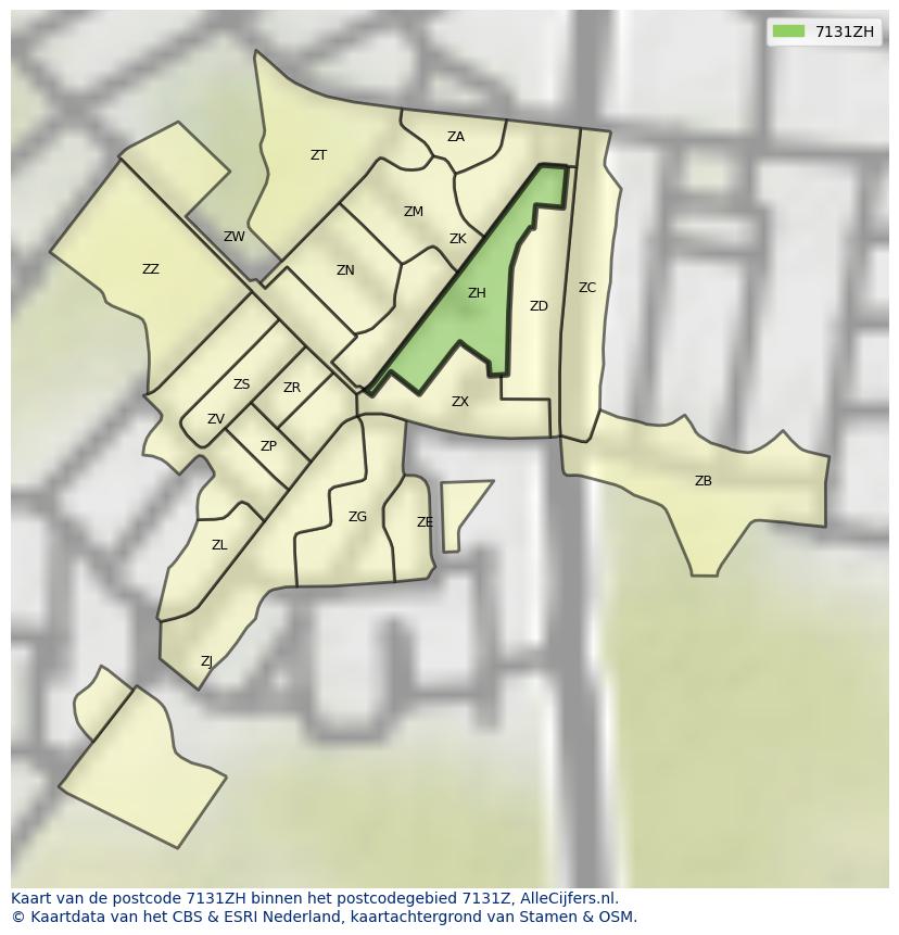 Afbeelding van het postcodegebied 7131 ZH op de kaart.