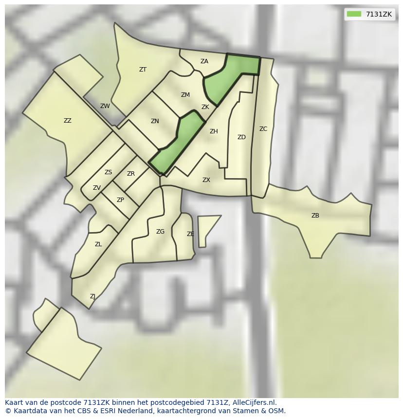 Afbeelding van het postcodegebied 7131 ZK op de kaart.