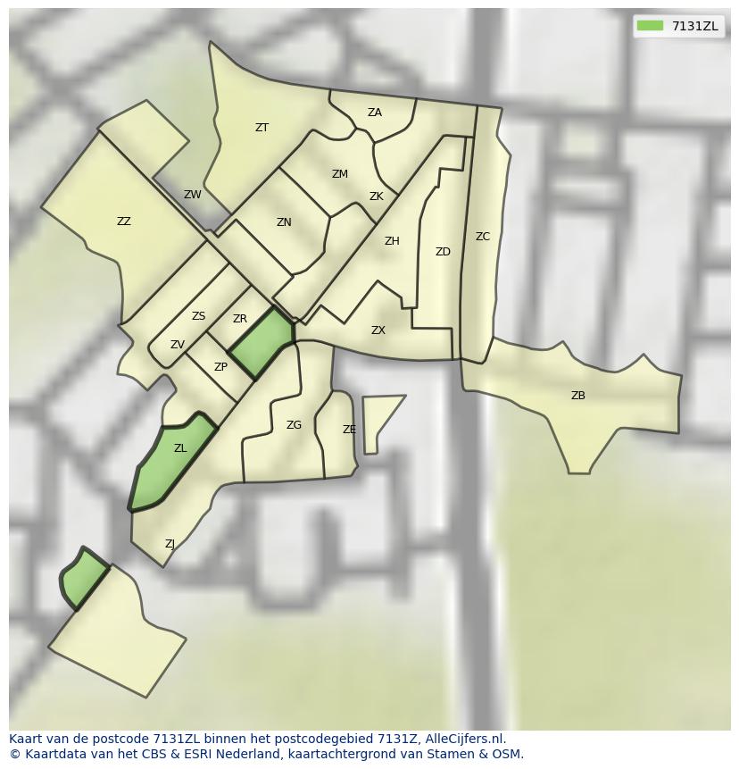 Afbeelding van het postcodegebied 7131 ZL op de kaart.