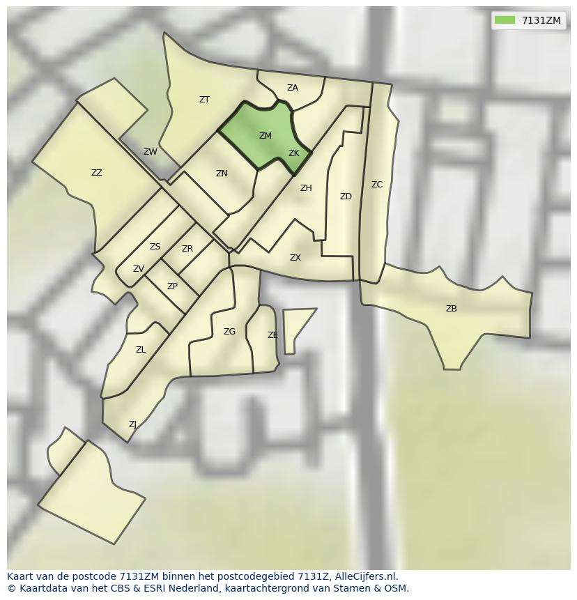 Afbeelding van het postcodegebied 7131 ZM op de kaart.