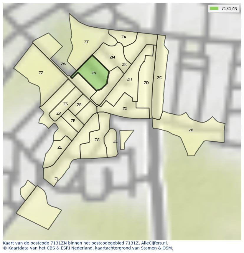 Afbeelding van het postcodegebied 7131 ZN op de kaart.