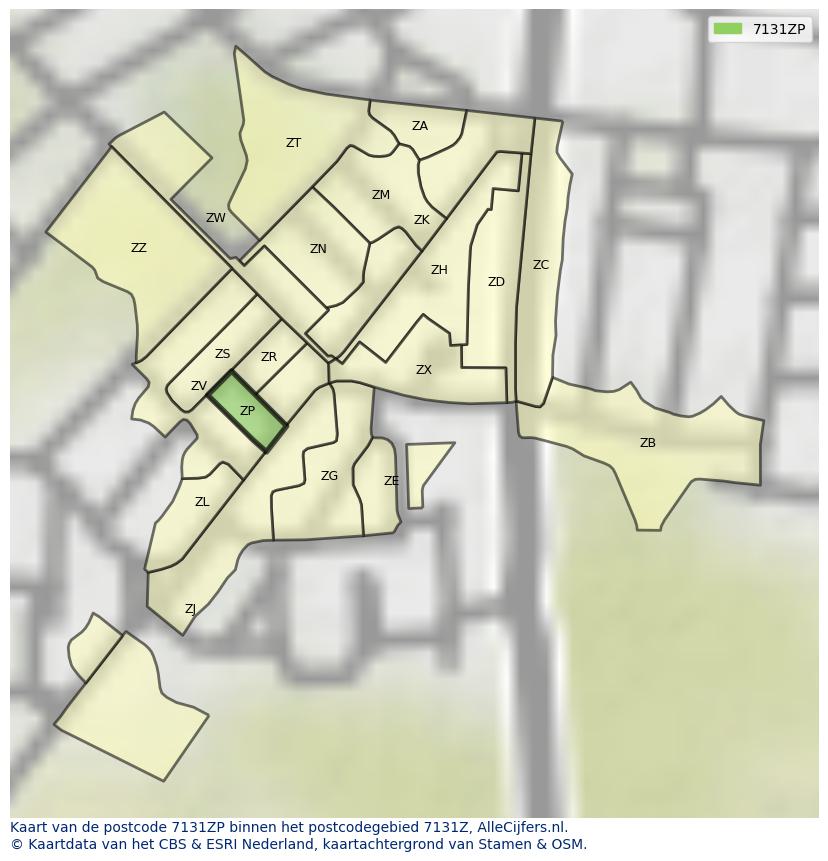 Afbeelding van het postcodegebied 7131 ZP op de kaart.