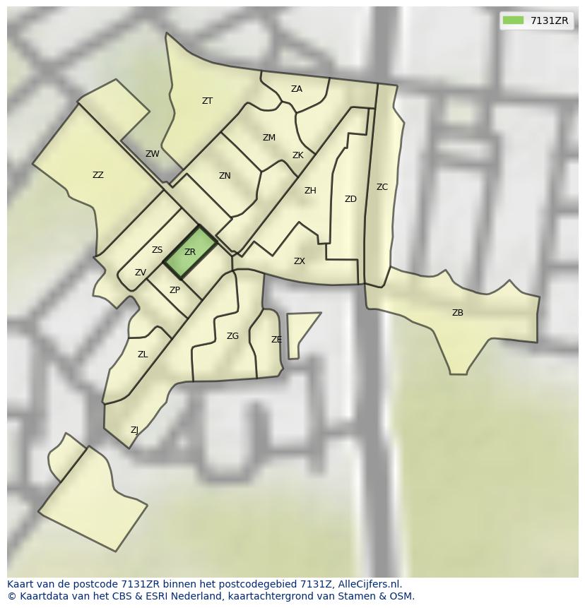 Afbeelding van het postcodegebied 7131 ZR op de kaart.