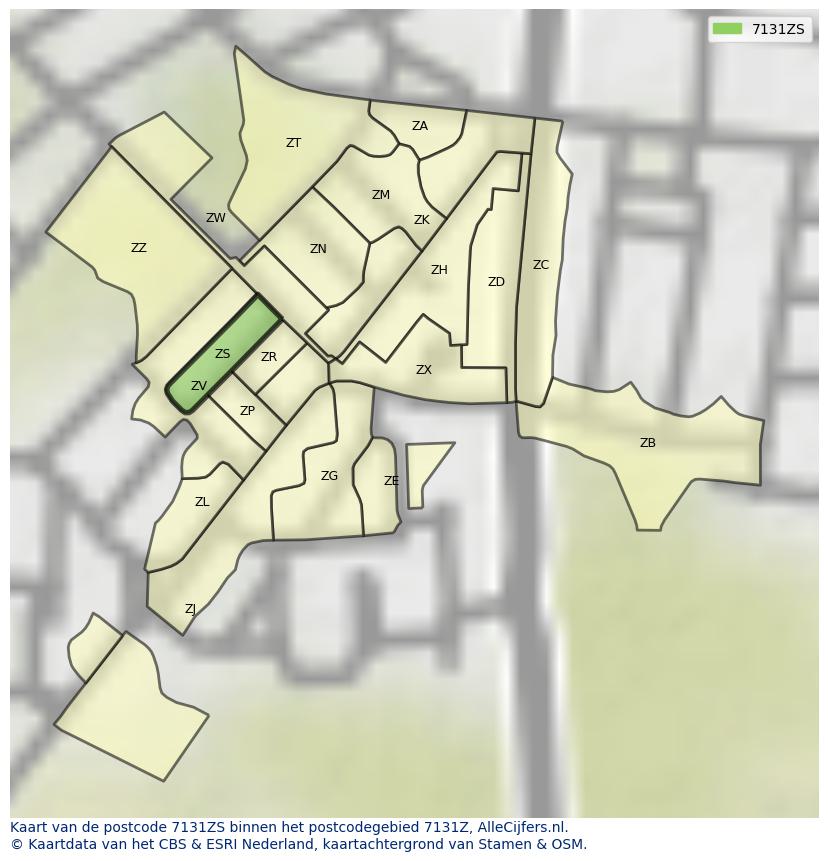 Afbeelding van het postcodegebied 7131 ZS op de kaart.