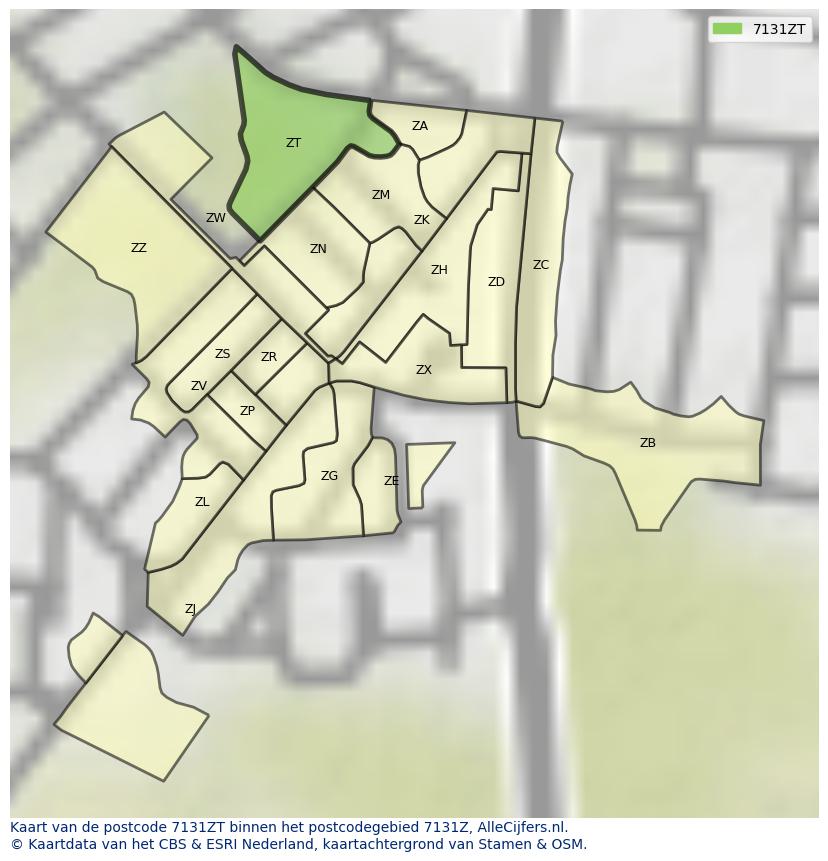 Afbeelding van het postcodegebied 7131 ZT op de kaart.