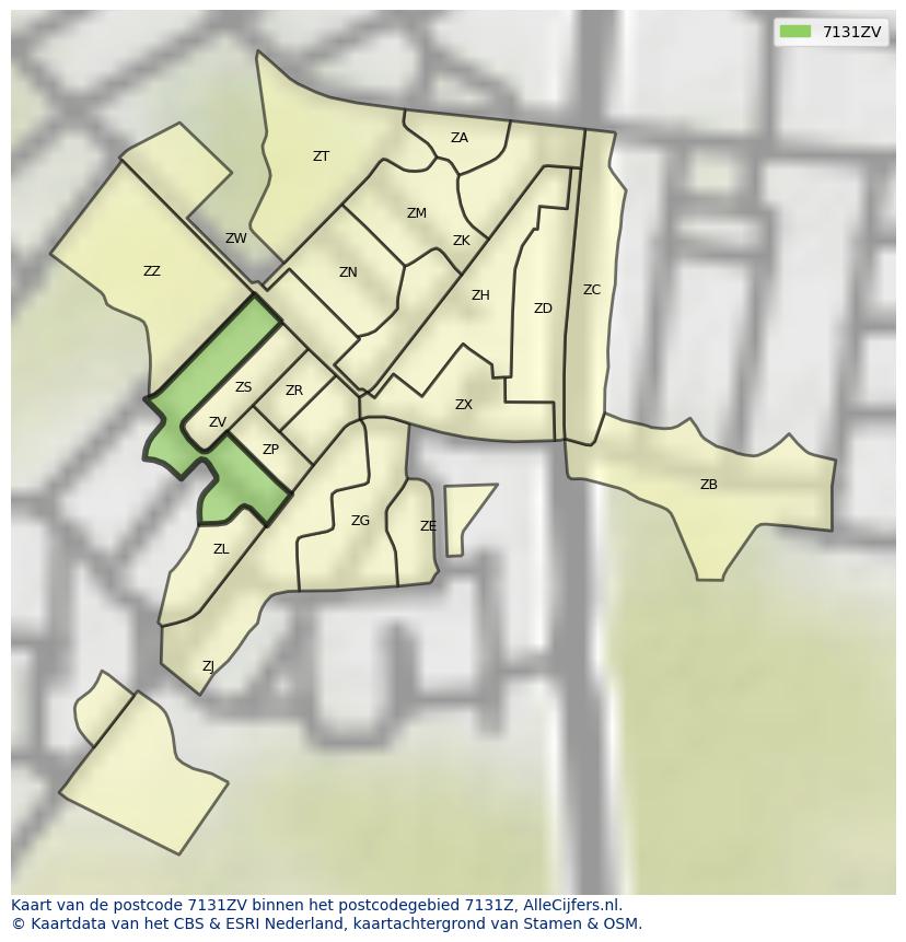 Afbeelding van het postcodegebied 7131 ZV op de kaart.
