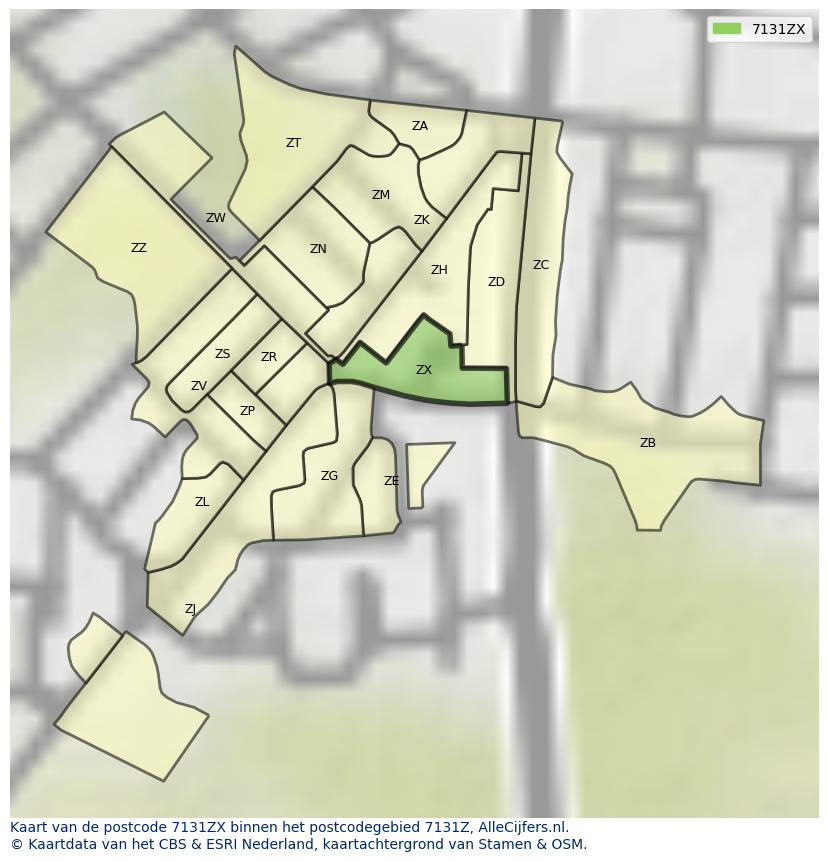 Afbeelding van het postcodegebied 7131 ZX op de kaart.