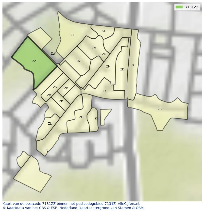 Afbeelding van het postcodegebied 7131 ZZ op de kaart.