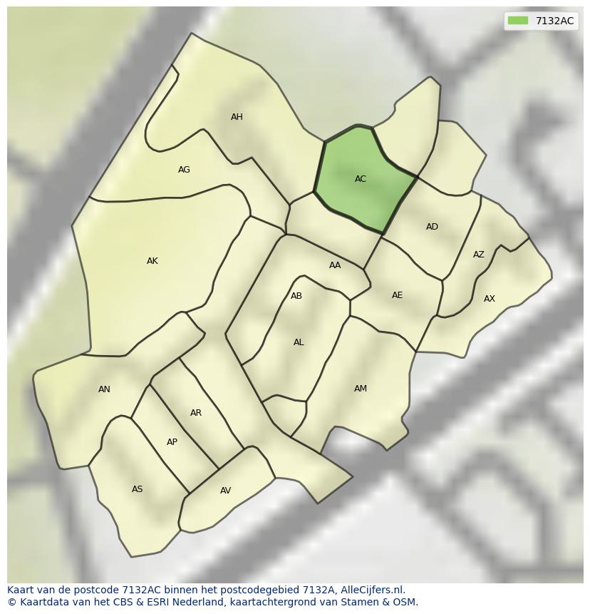 Afbeelding van het postcodegebied 7132 AC op de kaart.