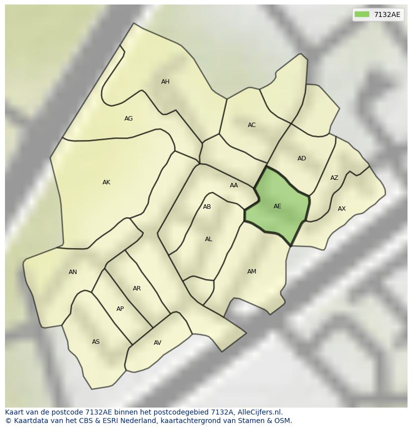 Afbeelding van het postcodegebied 7132 AE op de kaart.