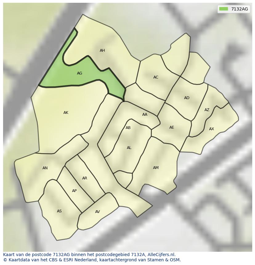 Afbeelding van het postcodegebied 7132 AG op de kaart.