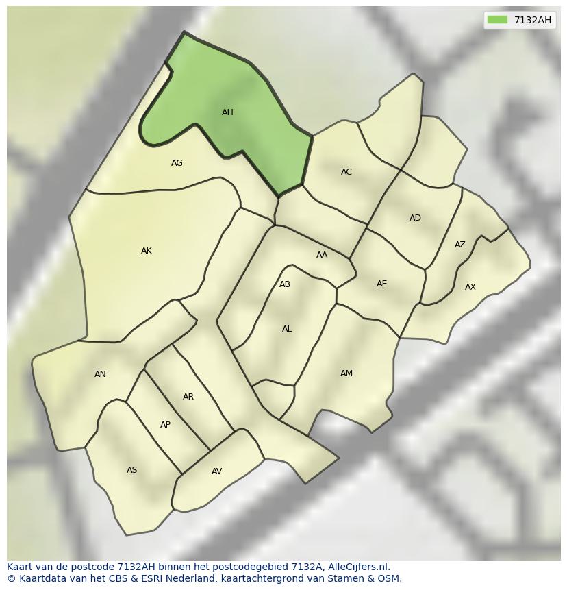Afbeelding van het postcodegebied 7132 AH op de kaart.