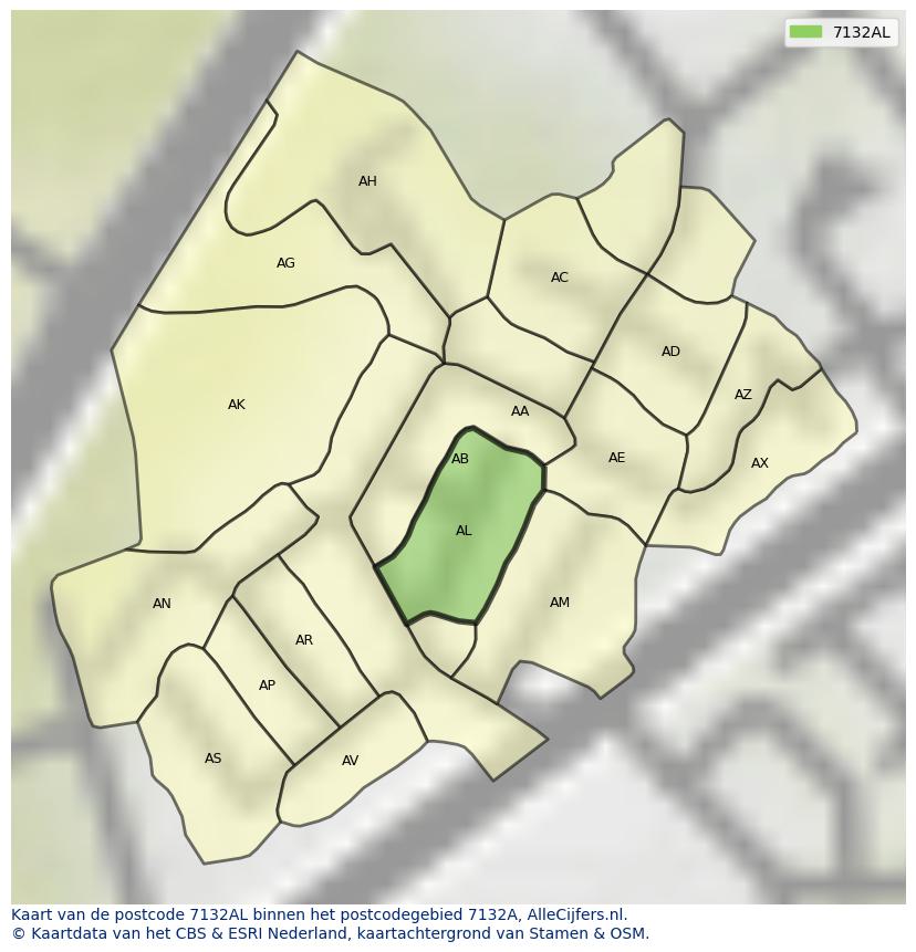 Afbeelding van het postcodegebied 7132 AL op de kaart.