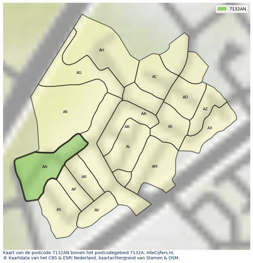 Afbeelding van het postcodegebied 7132 AN op de kaart.