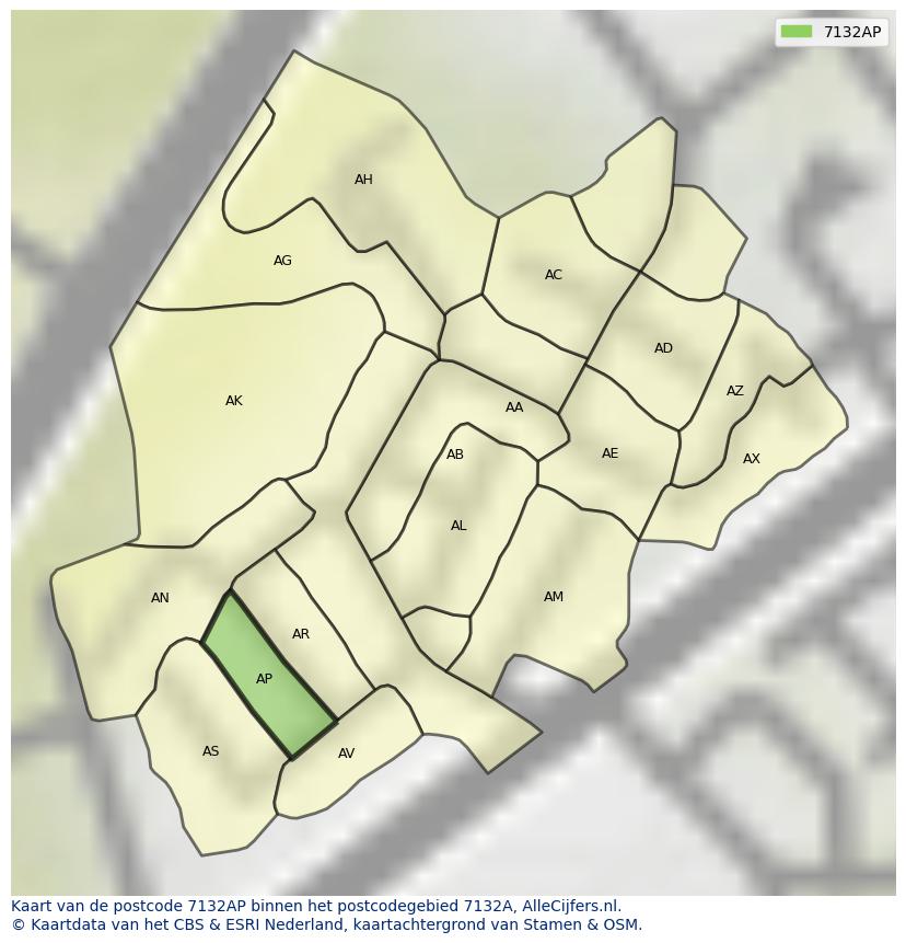 Afbeelding van het postcodegebied 7132 AP op de kaart.
